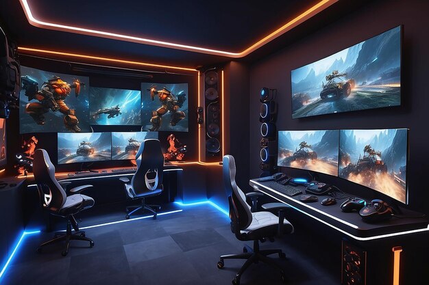 ActionPacked Gaming Room Mockup with Controllers and Headsets