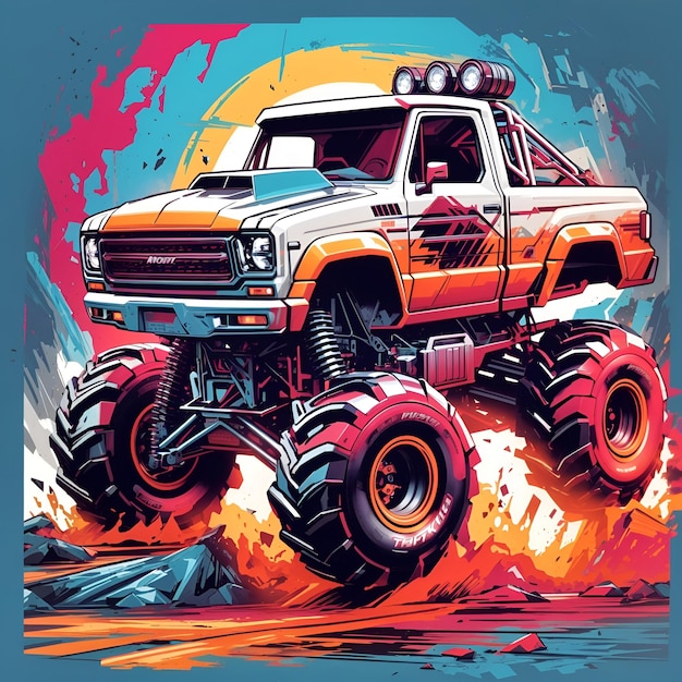 Actionvolle monster truck illustratie gegenereerd door AI