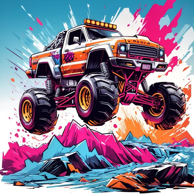 Actionvolle monster truck illustratie gegenereerd door AI