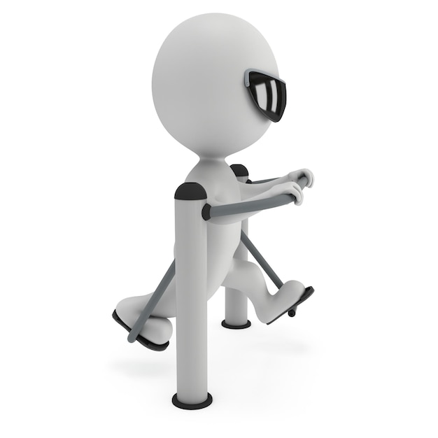 Active 3D man exercising on outdoor fitnes trainer machine