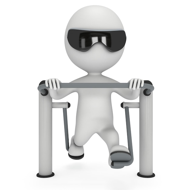 Active 3D man exercising on outdoor fitnes trainer machine