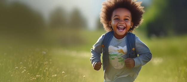 Photo active african american boy joyfully playing outdoors