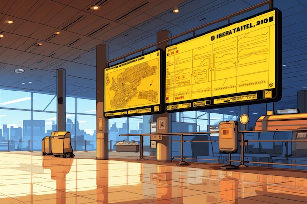 Active airport with large screen