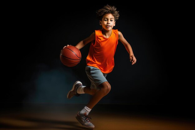 Active Boy Enjoying Indoor Basketball