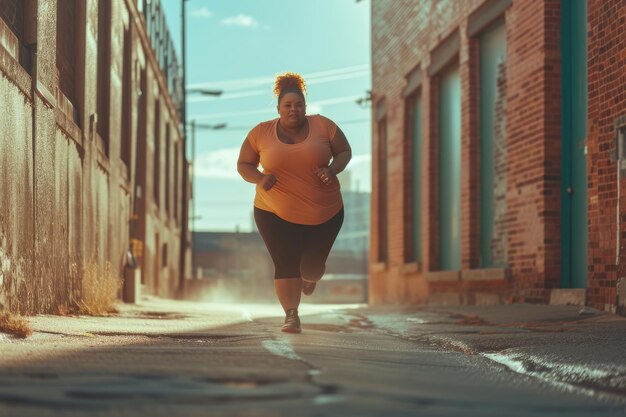 Photo active curves plus size woman enjoying a run