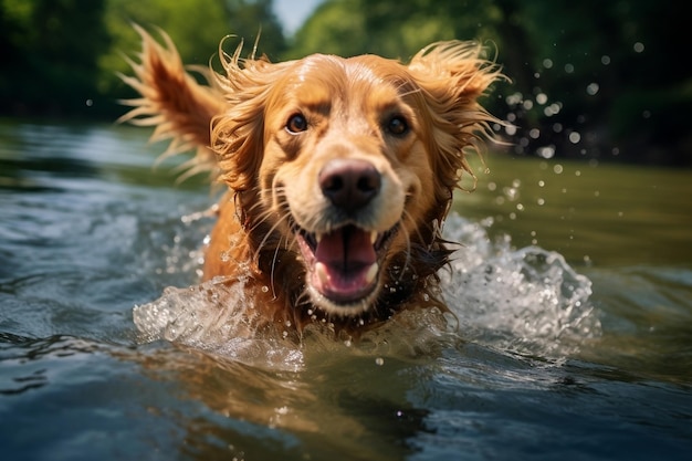 Active Dog Swimming in the River Generative Ai