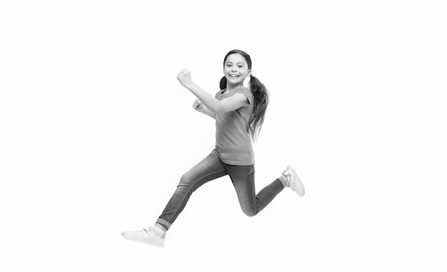 Active game for children Kid captured in motion How raise active kid Free and full of energy Rules to keep kids active Girl cute child with long hair feeling awesome active Leisure and activity