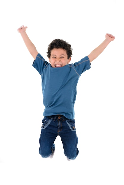 Photo active joyful boy jumping high