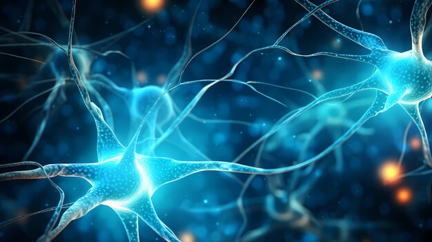 Active nerve cells blue background