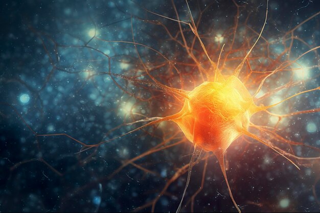 Active neurons in the brain close up view Scientific Generative illustration AI Generative