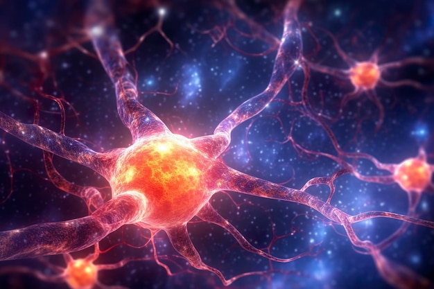 active neurons in the brain close up view scientific generative illustration ai generative