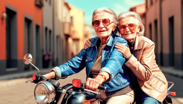 활동적인 노인들은 오토바이를 타고 있습니다. 노인은 오토바이 운전자입니다.