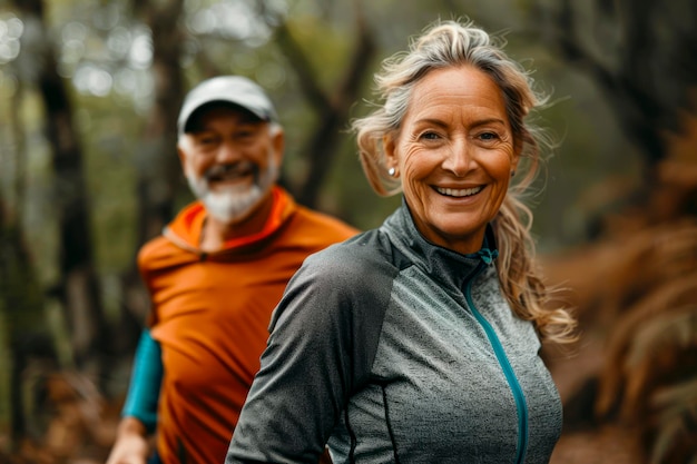 Photo active senior couple enjoying outdoor jogging together a healthy and happy lifestyle in retirement