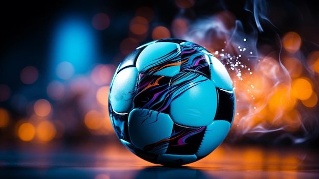 Foto sfondo blu sportivo attivo con un pallone da calcio