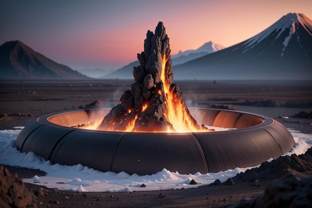 Foto eruzione di un vulcano attivo che sputa lava forma di terreno vulcanico caratteristica sfondo di carta da parati