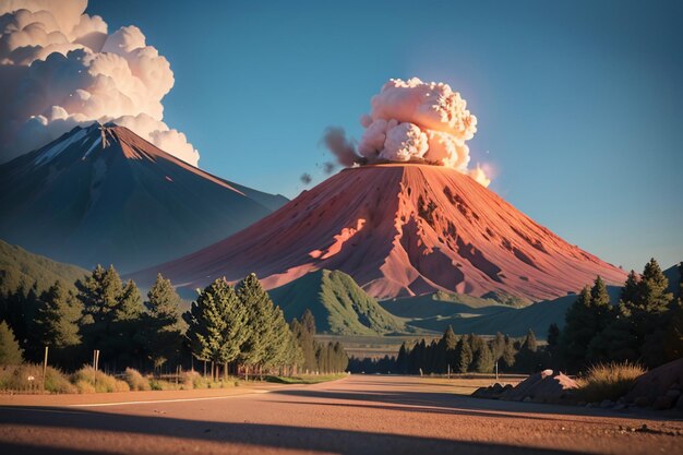 Photo active volcano erupts spewing lava volcanic landform feature wallpaper background