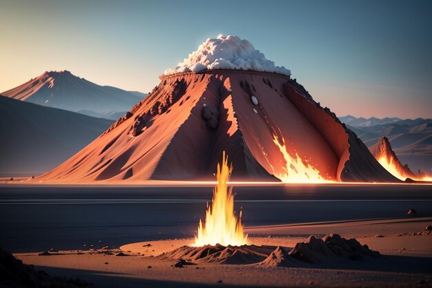 Photo active volcano erupts spewing lava volcanic landform feature wallpaper background