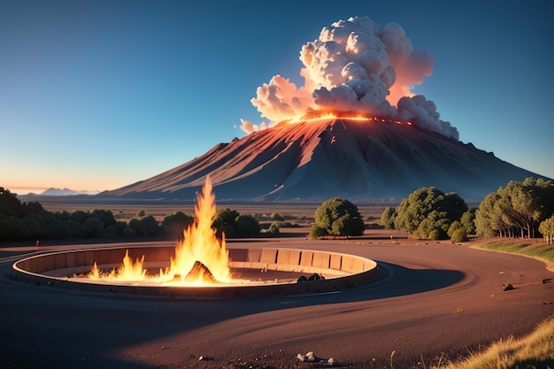 Active volcano erupts spewing lava volcanic landform feature wallpaper background