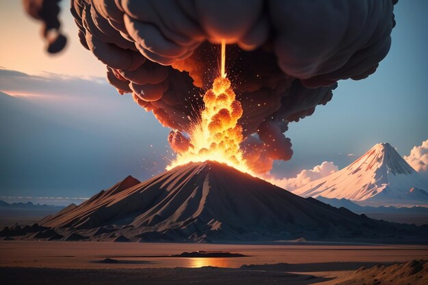 Photo active volcano erupts spewing lava volcanic landform feature wallpaper background
