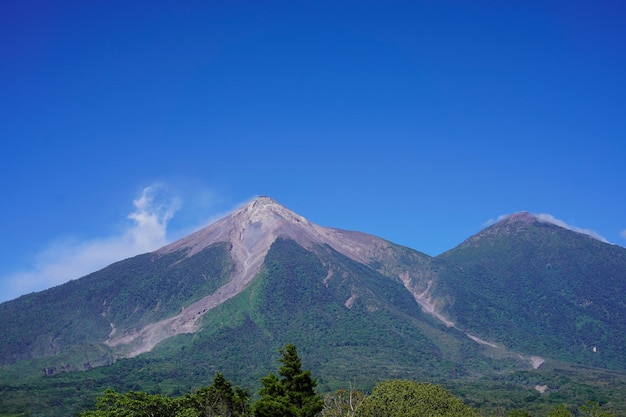 active volcano with blue sky