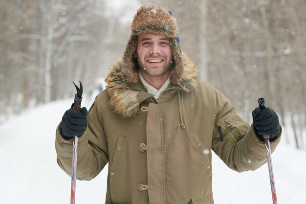 Active Young Man Skiing