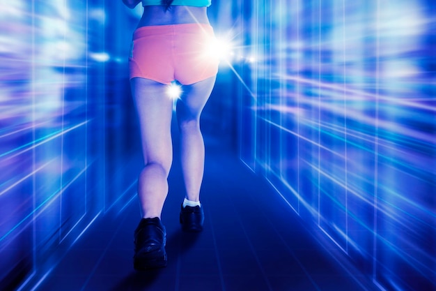 Active young woman man working out in the metaverse