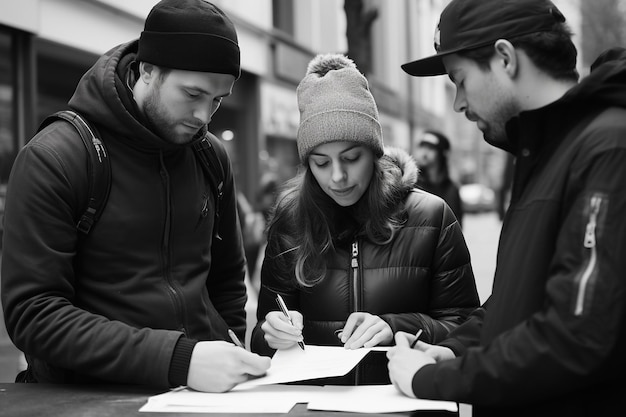 Activists collecting signatures on petitions in support of crucial social initiatives