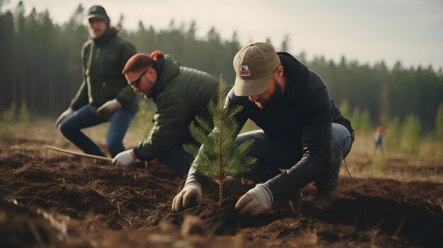 Activists planting trees in deforested areas the commitment to environmental conservation