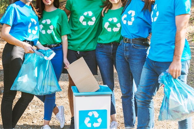 Activists standing with garbage bags