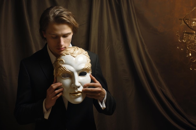 Photo an actor about to put on his mask