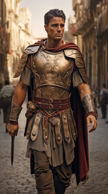 Photo actor in a armor with a sword