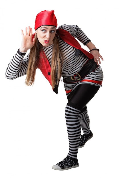 Actor in a pirate suit isolated on a white background.