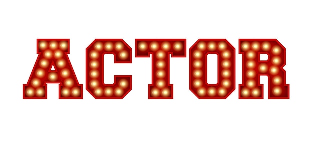 Actor word made from red vintage lightbulb lettering isolated on a white 3D Rendering