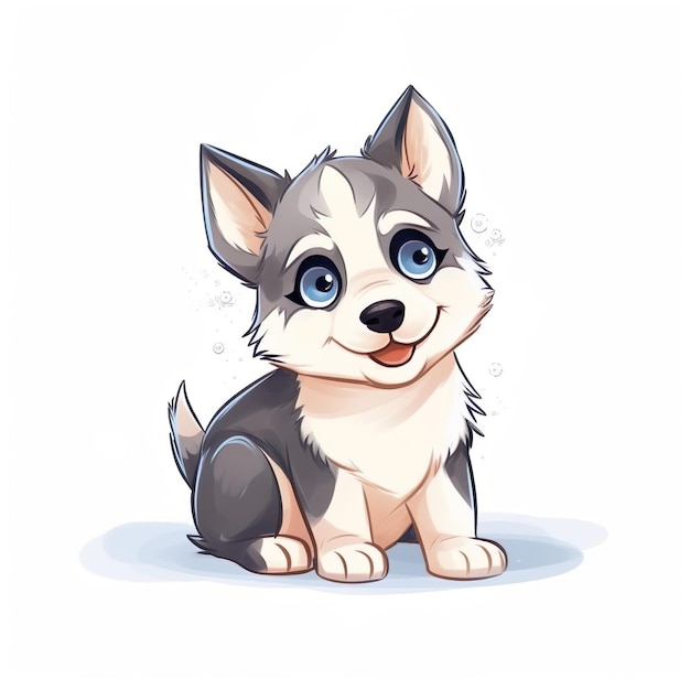 Acute smiling husky puppy with blue eyes sits on a white background AI generated