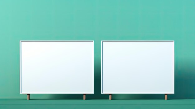 Foto ad concept twee groene billboards op blauwgroene achtergrond voor reclame met wit scherm geïsoleerd sjabloon concept mockup beeld