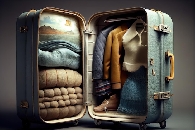 Adaptation of clothes in suitcases for traveling created with generative ai