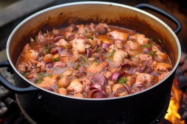 Foto aggiungere i lardelli al coq au vin bollente