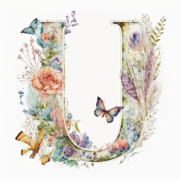 Add a touch of nature to your english alphabet letter U generative ai