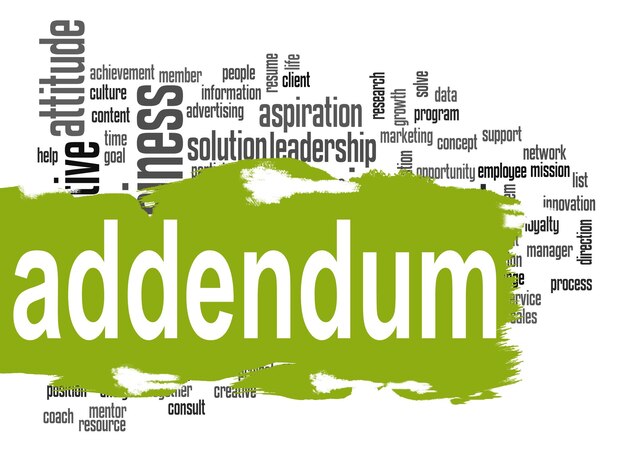 Addendum word cloud with green banner