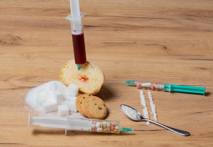 Photo addictive substances sugar and cocaine on a slate of what makes sugar or cocaine more addicting