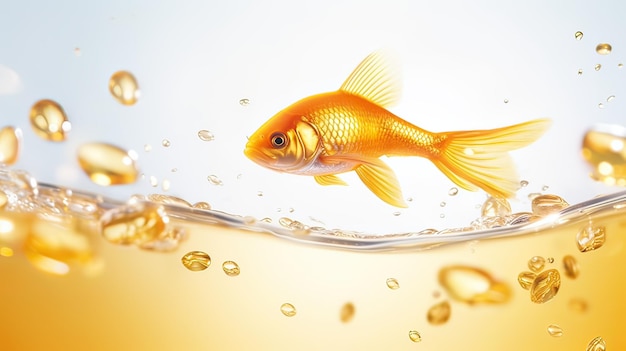 additive fish oil and goldfish on a white background