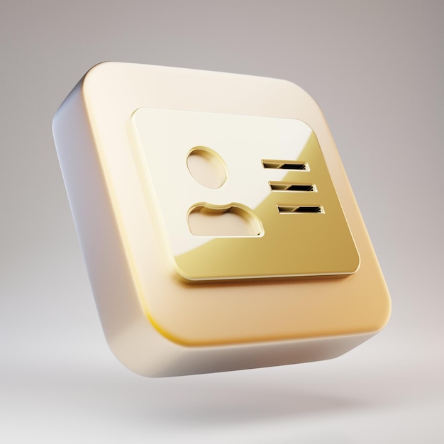 Address Card icon. Golden Address Card symbol on matte gold plate. 3D rendered Social Media Icon.