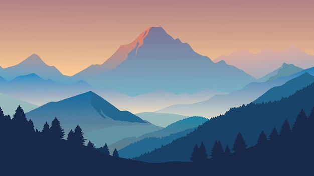 adembenemend landschap met bergen een gedeeltelijk vlakke vectorillustratie