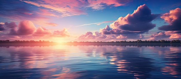 Foto adembenemend landschap weerspiegeld in het water met een prachtige hemel