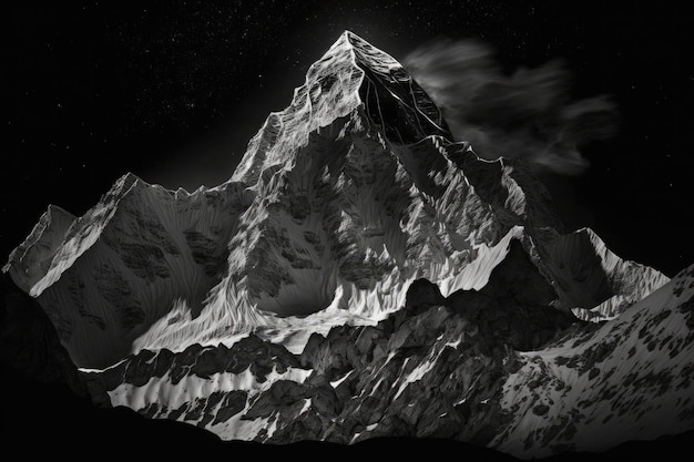 Foto adembenemende bergtop vastgelegd in een verbluffende zwart-witfoto generatieve ai