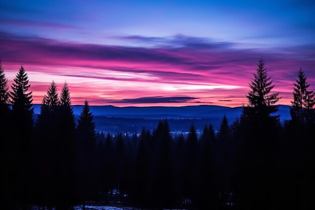 Adembenemende herfstzonsondergang over bergen