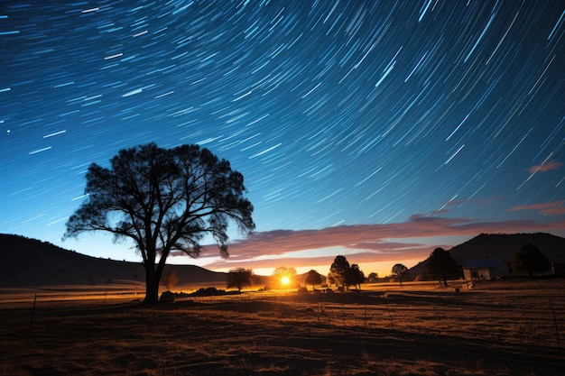 Adembenemende scène van een meteorenregen die de nachtelijke hemel verlicht