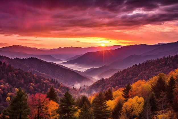 Adembenemende zonsopgang boven een majestueuze berg Prachtig illustratiebeeld Generatieve AI