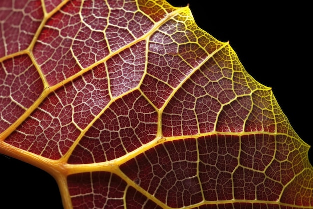 Aderen van een blad onder vergroot beeld gecreëerd met generatieve ai