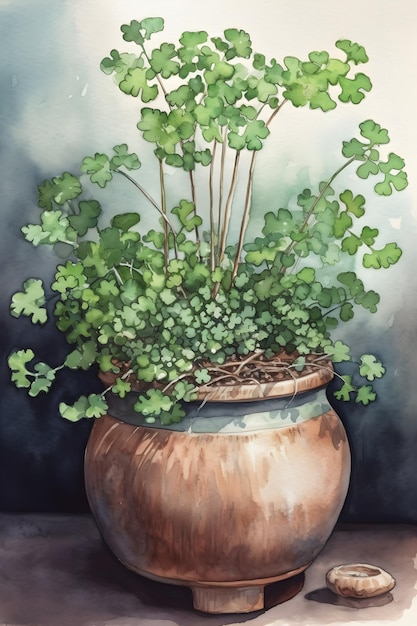 Adiantum Plant Watercolor Art Print for Botanical Wall Decoration Generative AI